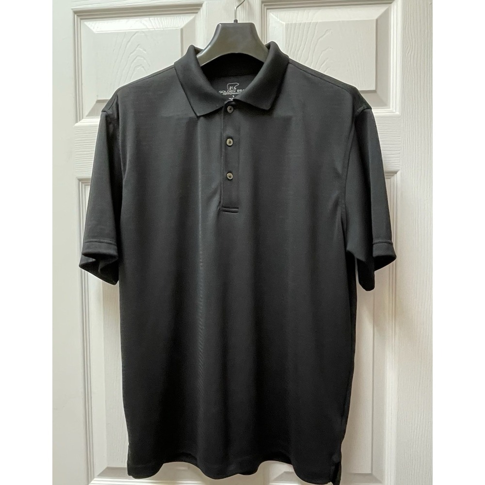 Golden Bear Men's Large‎ Solid Black Polyester Performance Polo